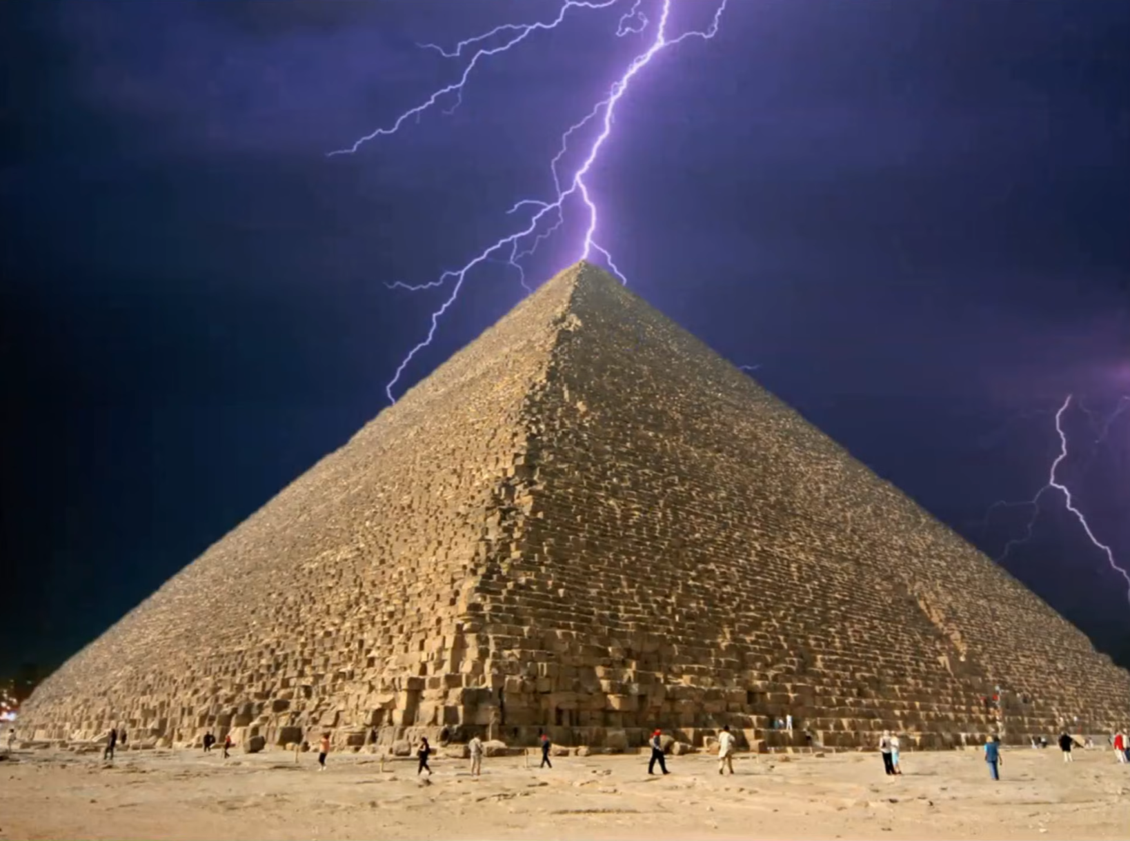 Image representation of The Great Pyramid of Giza being struck by lightning. Source: The Land of Chem EPISODE 173